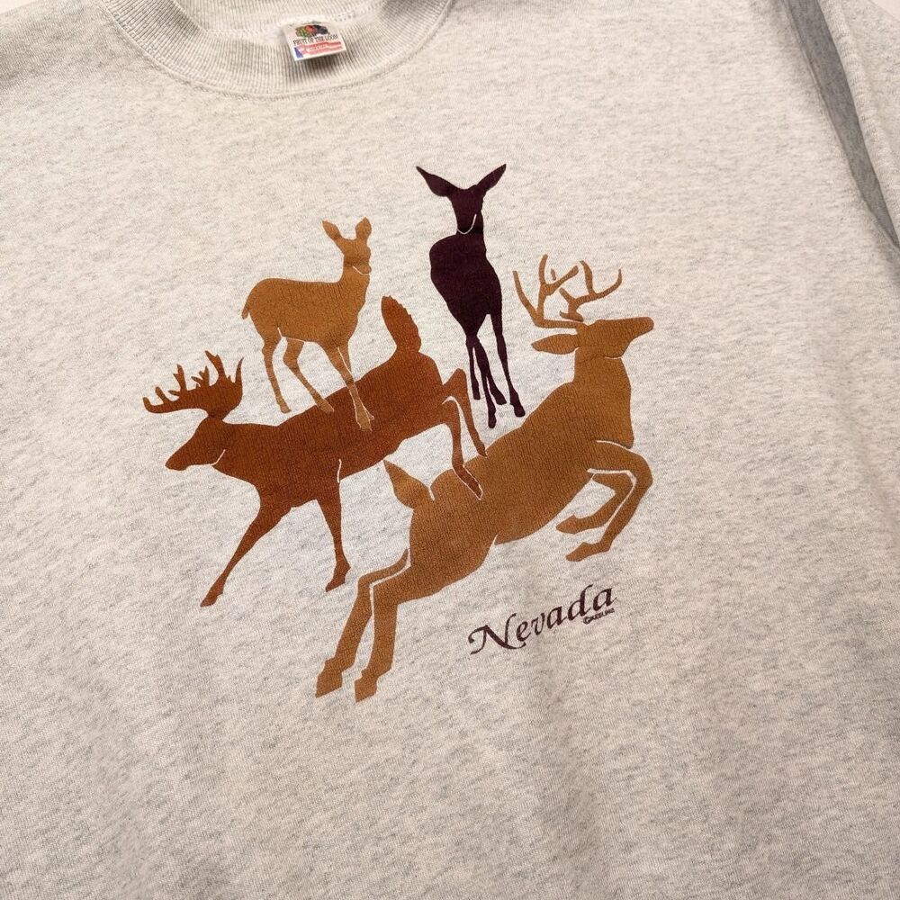 Vintage Nevada Nature Deer Crewneck Outdoors Gray Boxy Sweatshirt FOL Sz Large - Picture 2 of 6